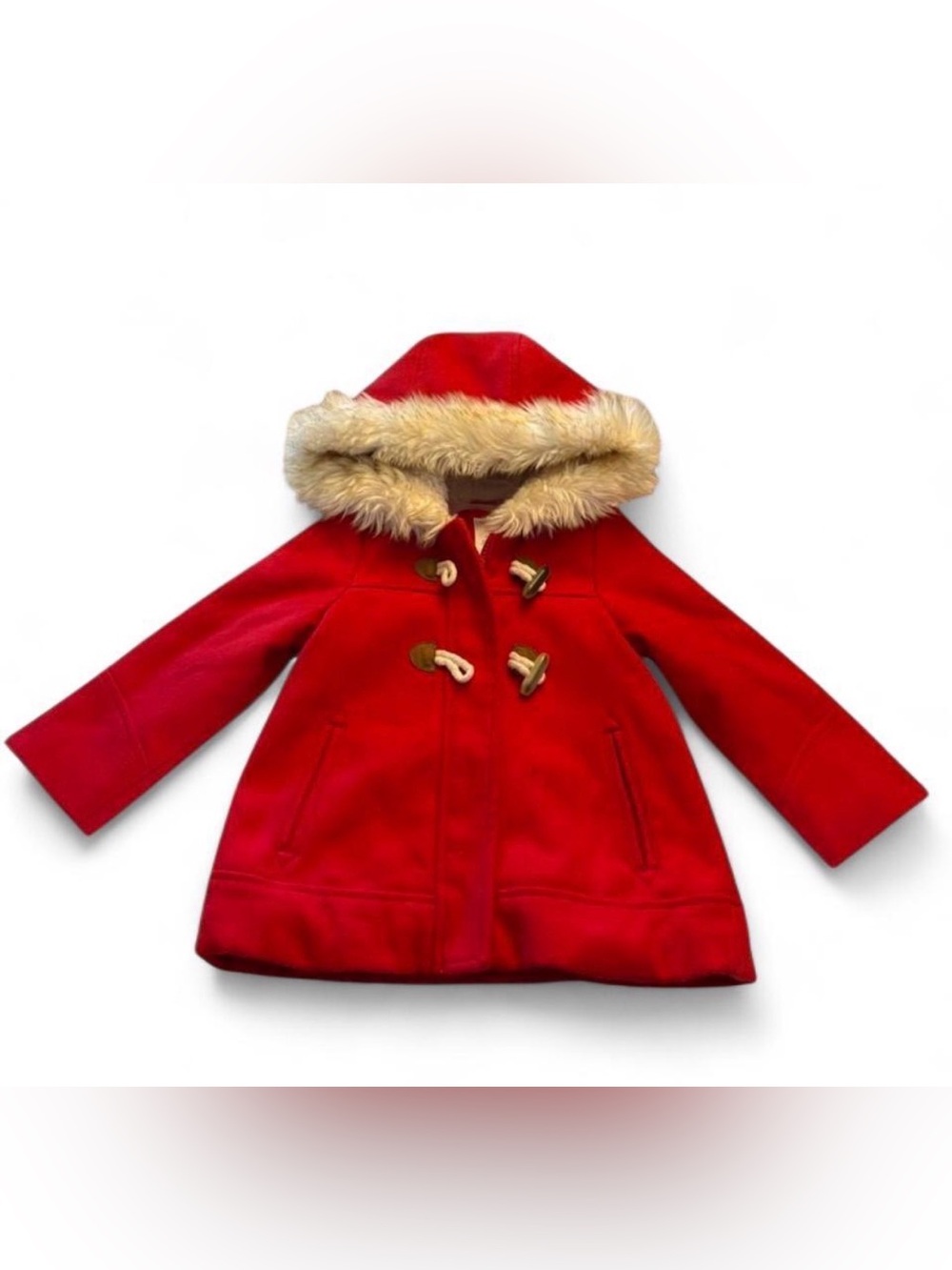 Carter’s Girls' Red Hooded Toggle Coat with Faux-Fur Trim size 2t